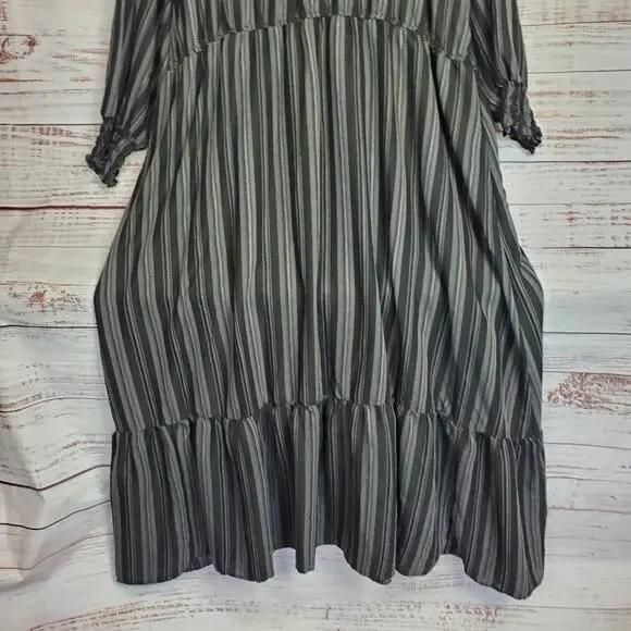 Terra & Sky Black Stripe Peasant Cottagecore Maxi Dress 4X Ruffle Farm Country - Picture 7 of 16